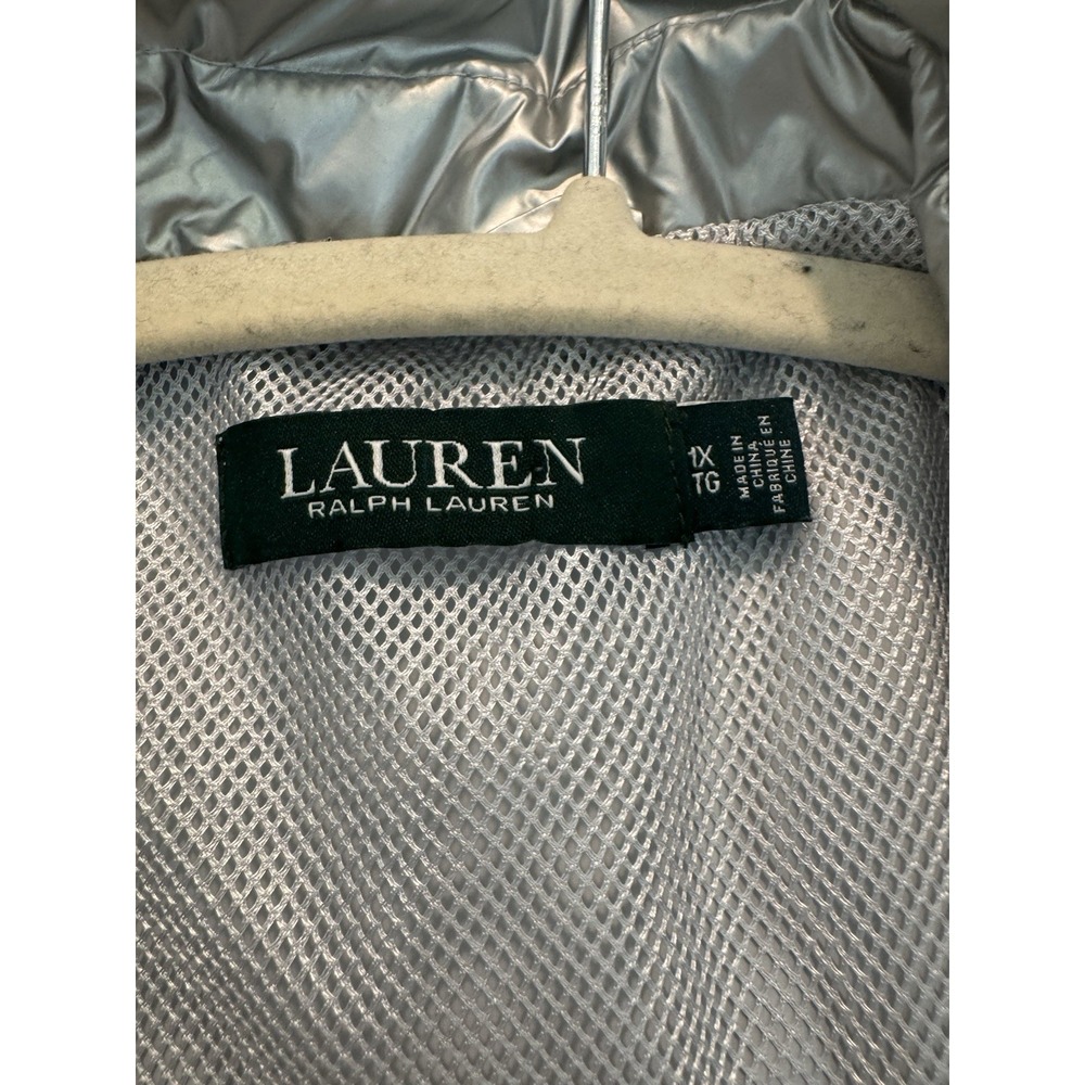 Lauren Ralph Lauren Metallic Silver Hooded Jacket Full Zip Windbreaker Sz 1X - Picture 3 of 12